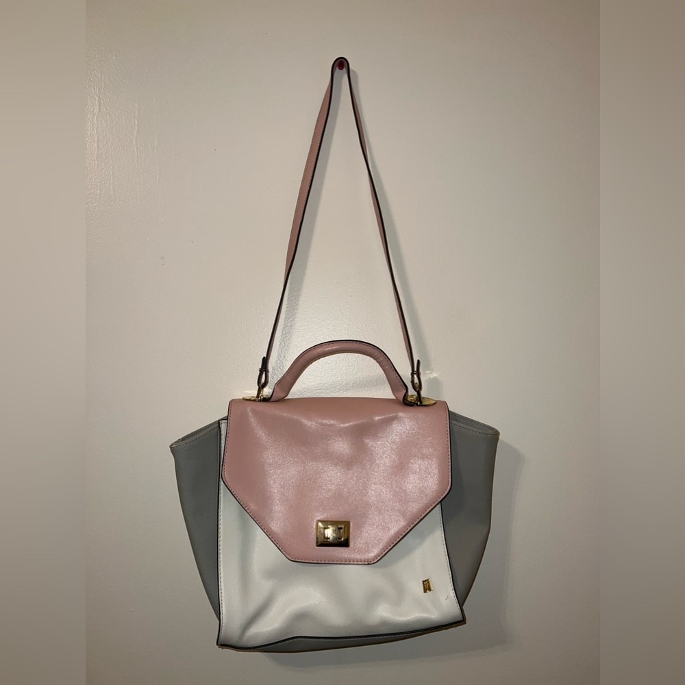 Antonio Melanie leather colorblock pink and white purse